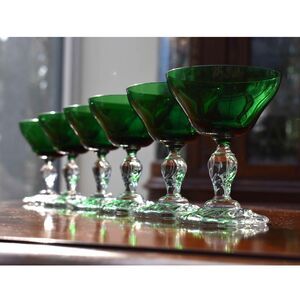 Set of 6 Fostoria Colonial Dame Emerald Green Cocktail Glasses Vintage 1948-1964